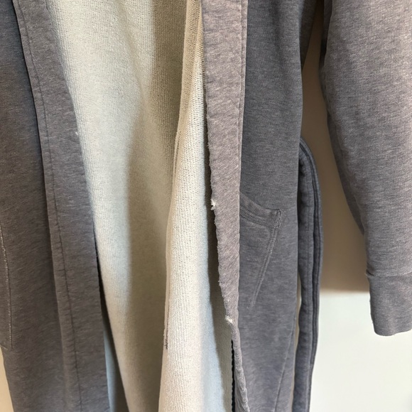 Wings + Horns Textured Gray Knit 100% Organic Cotton Robe with Belt One Size - Picture 12 of 13